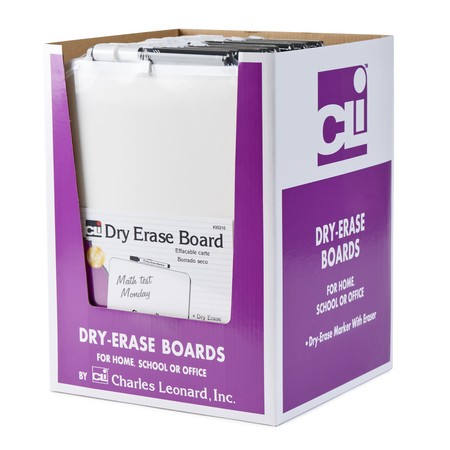 CHARLES LEONARD Dry Erase Boards, Framed with Markers + Eraser, White, PK12 35210-ST